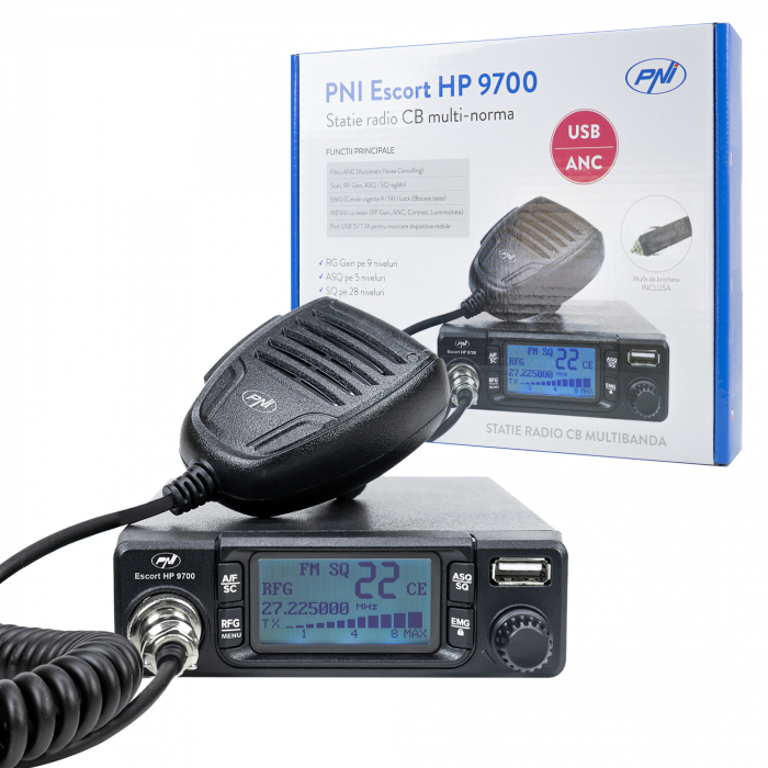 Pachet statie radio CB PNI Escort HP 9700 USB, ANC, ASQ, 12V / 24V, mufa de bricheta inclusa + Antena CB PNI Extra 45 lungime 45cm + Baza magnetica [8]