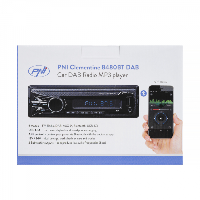 Player auto PNI Clementine 8480BT, DAB si RDS radio MP3 player auto  4x45w, 12/24V, 1 DIN, cu SD, USB, AUX, RCA, Bluetooth si USB 1.5A pentru incarcare telefon [2]