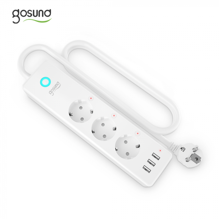 RESIGILAT Prelungitor inteligent Gosund P1 Plus, Wi-Fi, 3 prize, 3xUSB, 15W, 3A, intrerupator, 1.5 m, compatibil Alexa si Google Assistant, Android/iOS [5]