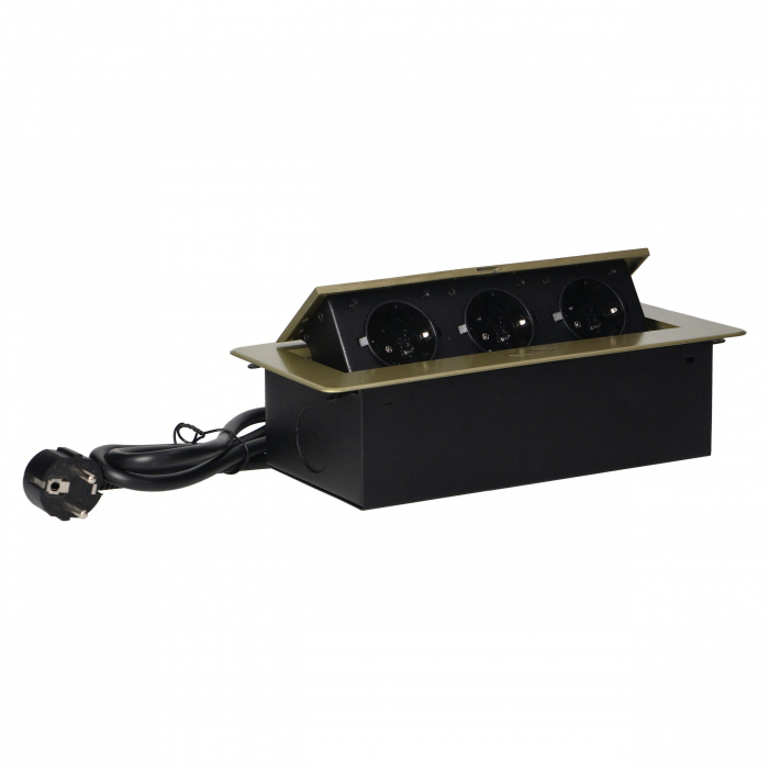 Priza schuko ORNO OR-AE-1337(GS)/BR, 3 prize schuko, incastrabila, 230V, 3600W, cablu 1.5 m, IP20 [6]