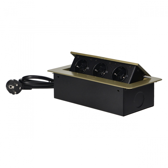 Priza schuko ORNO OR-AE-1337(GS)/BR, 3 prize schuko, incastrabila, 230V, 3600W, cablu 1.5 m, IP20 [7]