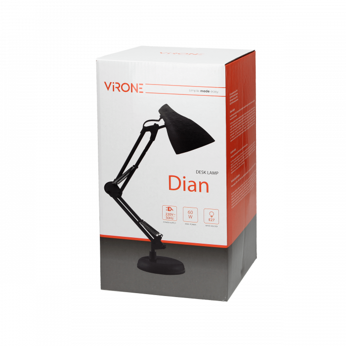 RESIGILAT Lampa de birou VIRONE DIAN DL-1/R, E27, 60 W, 3 articulatii mobile, cablu 110 cm cu comutator, otel, rosu [6]