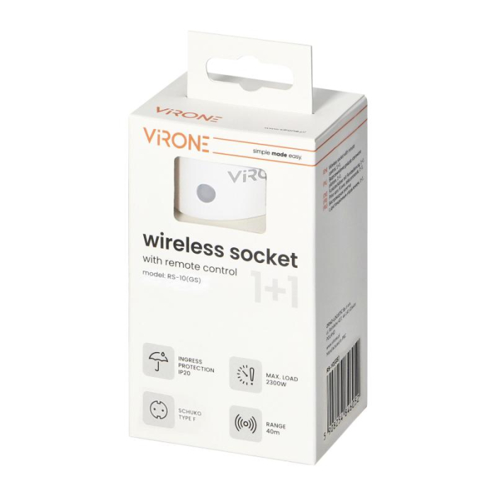 RESIGILAT Mini priza wireless VIRONE RS-10(GS), 2300W, schuko, IP20, telecomanda, alba [2]