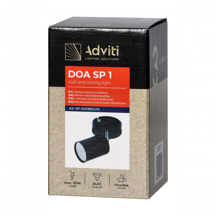 Spot ADVITI DOA SP1 AD-OP-6193BGU10, 50W, GU10, IP20, reglare directie lumina, instalare tavan/perete, negru [5]