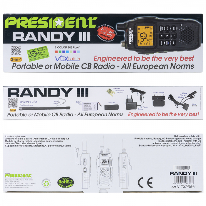 Statie radio auto CB President RANDY III Mobile, ASQ, ANL, Roger Beep, AM/FM [10]