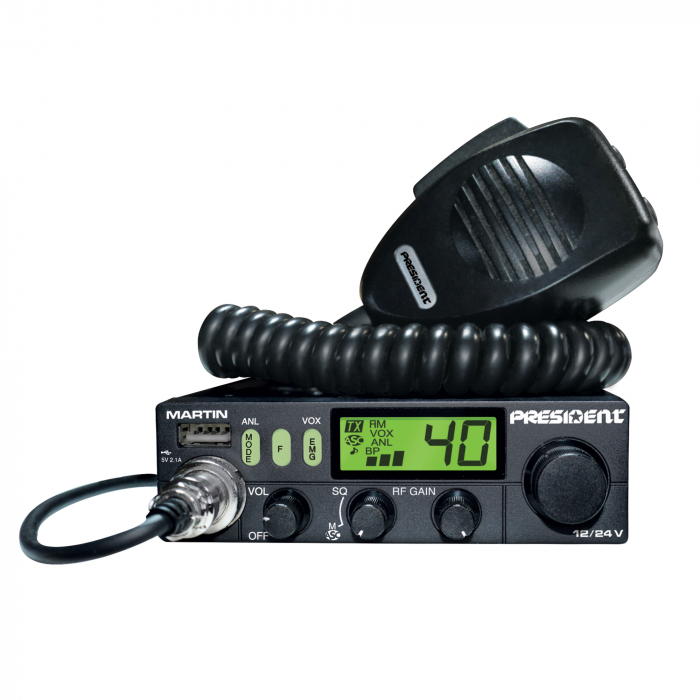 Statie radio CB President MARTIN ASC, Roger Beep, Scan, ANL Filter, 4W, 12V/24V cu display multicolor [3]