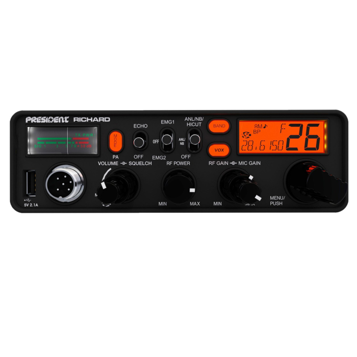 Statie radio CB President Richard ASC radioamatori 10 - 12 metri, AM/FM, functie Echo, squelch manual/digital, S-metru, SWR metru, USB [6]
