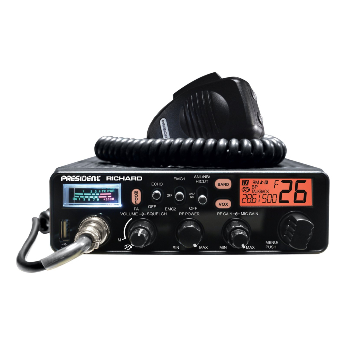 Statie radio CB President Richard ASC radioamatori 10 - 12 metri, AM/FM, functie Echo, squelch manual/digital, S-metru, SWR metru, USB [3]