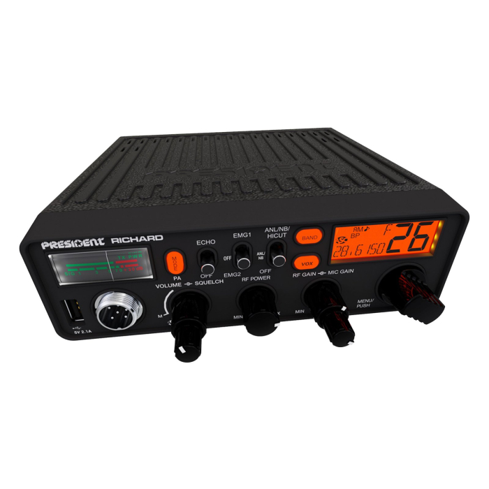 Statie radio CB President Richard ASC radioamatori 10 - 12 metri, AM/FM, functie Echo, squelch manual/digital, S-metru, SWR metru, USB [5]