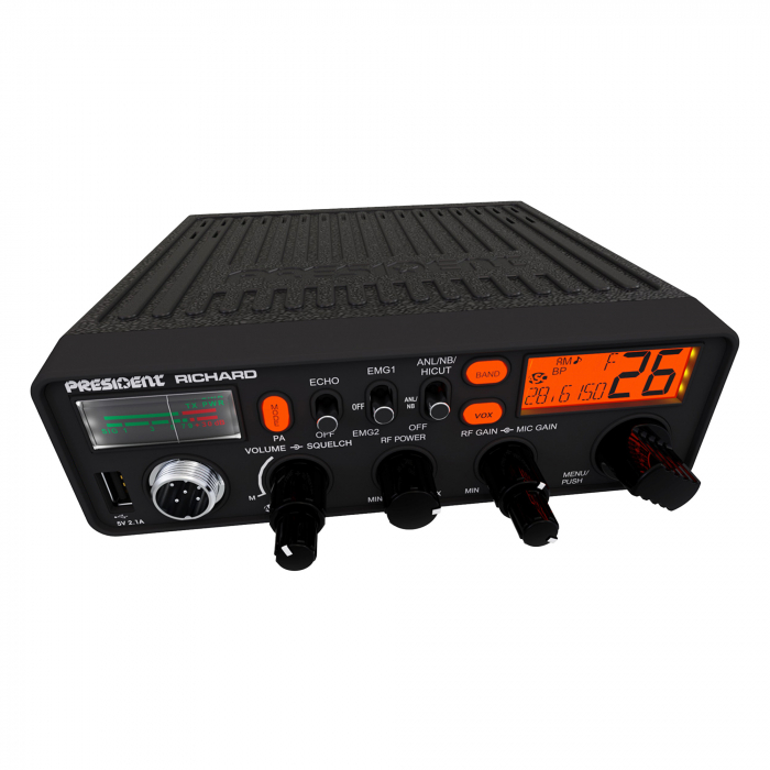 Statie radio CB President Richard ASC radioamatori 10 - 12 metri, AM/FM, functie Echo, squelch manual/digital, S-metru, SWR metru, USB [3]