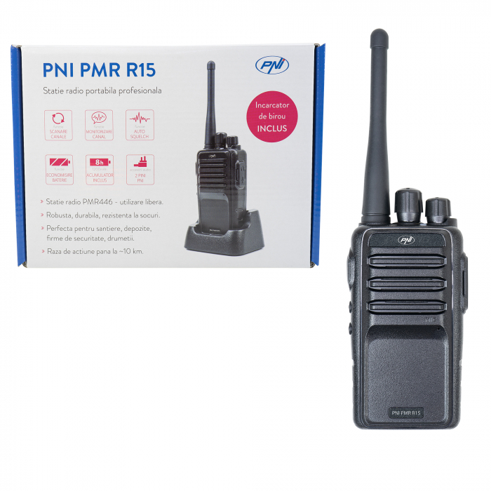 Statie radio portabila profesionala PNI PMR R15 0.5W, ASQ, TOT, monitor, programabila, acumulator 1200mAh [11]