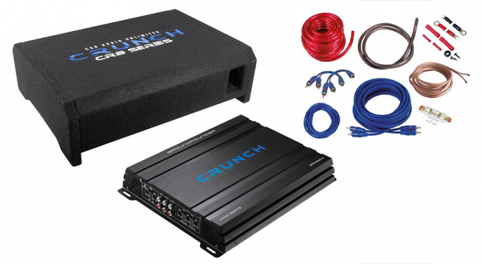 Pachet bass auto subwoofer Crunch CRB200, 200W RMS + amplificator Crunch GPX1000.4, 4 canale, 500 W RMS + Kit cablu amplificator [1]