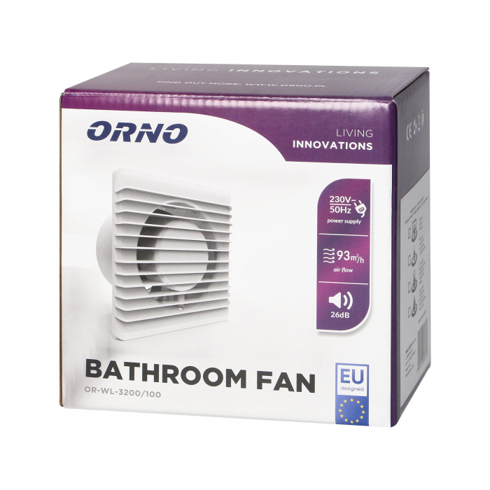 Ventilator baie ORNO OR-WL-3200/100/S, 8 W, 93 m³/h, 2400 rpm, 100 mm, montare in perete, silentios, alb [3]