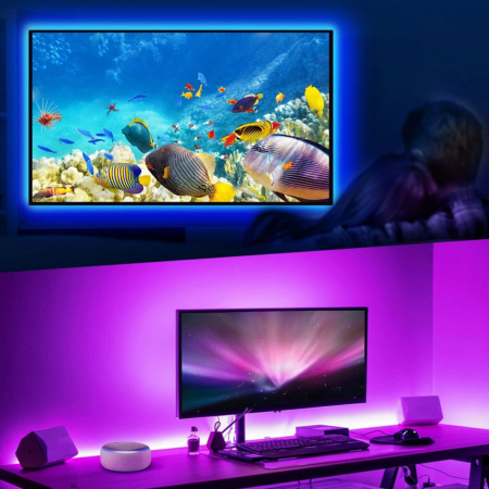 Banda inteligenta LED Nitebird SL1, Wi-Fi, USB, 16W, sincronizare muzica, lumina colorata, RGB,  2.8m, compatibil Alexa/Google Assistant [3]