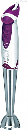 Electrocasnice - Blender de mana MPM MBL-16, 400W, functie TURBO, cutit din otel inoxidabil, 2 accesorii, alb/visiniu