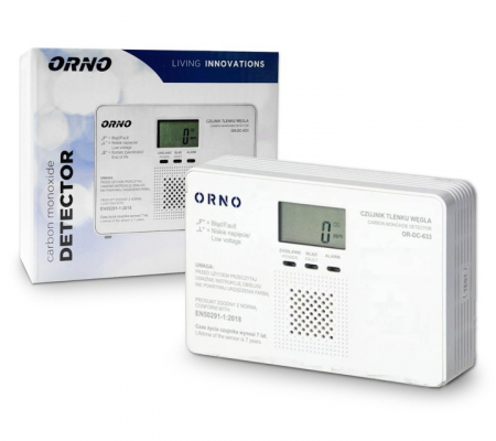 Detector monoxid de carbon ORNO OR-DC-633, 1 x 9V DC, LCD, buton TEST, alb [1]