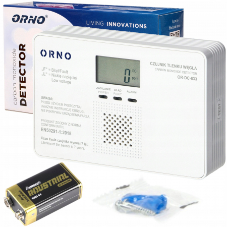 Detector monoxid de carbon ORNO OR-DC-633, 1 x 9V DC, LCD, buton TEST, alb [3]