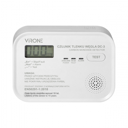 Bricolaj & Electrice - Detector monoxid de carbon VIRONE DC-3, 3 x AA, LCD, buton TEST, alb