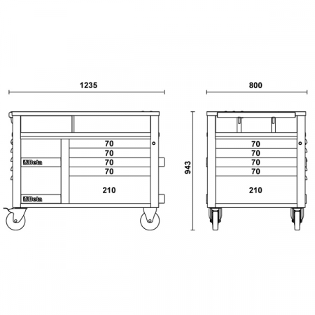 Dulap mobil cu 10 sertare si blat de lemn BETA C28 O [2]