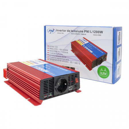 Convertoare & invertoare - Invertor de tensiune PNI L1200W, alimentare 12V, iesire 230V