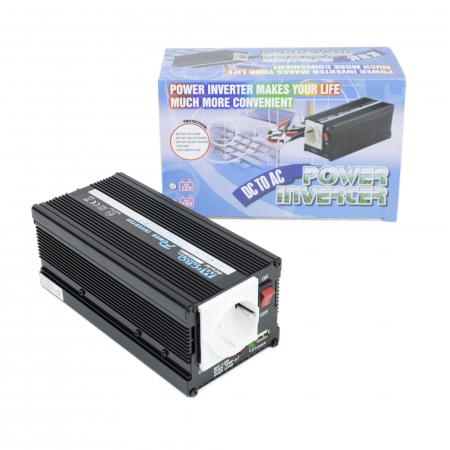 Convertoare & invertoare - Invertor de tensiune President 400W alimentare 12V, iesire 230V, unda sinus modificata, mufa USB 5V 500mAh, cu clesti alimentare si mufa de bricheta inclus