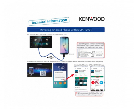 Multimedia player auto Kenwood DMX120BT, 4x50W, FM, Bluetooth, USB, Aux, ecran 6.8'', compatibil Android [1]