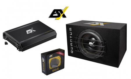 Subwoofere & boxe auto - Pachet bass auto ESX Quantum QXB12, 1000W RMS + Amplificator auto ESX Signum SXE 2000.1D, Mono, 1000W RMS + Kit cablu amplificator