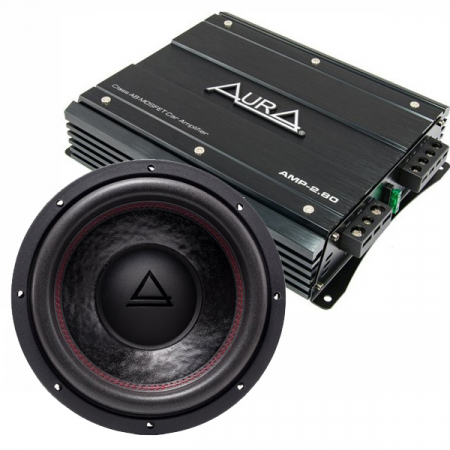 Subwoofere & boxe auto - Pachet boxa subwoofer Aura FIREBALL 12, 30 cm, 351W RMS + Amplificator auto Aura INDIGO AMP 2.80, 2 canale, 200W RMS