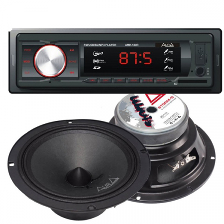 Boxe auto - Pachet player auto Aura AMH-120R, 4x36W, FM, USB, Aux, slot card SD + boxe auto coaxiale Aura STORM 8, 81W RMS, 20 cm, 1 cale, set 2 difuzoare