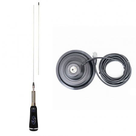 Pachet statie radio auto CB President BARRY II ASC AM/FM, Roger Beep, NB, ANL, Port USB, VOX, 12V/24V + Antena CB PNI LED 2000 lungime 90 cm + magnet 145mm inclus [13]