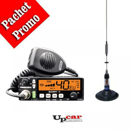 Statii radio auto CB - Pachet statie radio auto CB President BARRY II ASC AM/FM, Roger Beep, NB, ANL, Port USB, VOX, 12V/24V + Antena CB PNI ML70 lungime 70cm + Baza magnetica