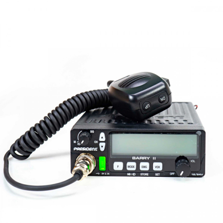 Pachet statie radio auto CB President BARRY II ASC AM/FM, Roger Beep, NB, ANL, Port USB, VOX, 12V/24V + Antena CB PNI S75 lungime 75cm + Baza magnetica [10]