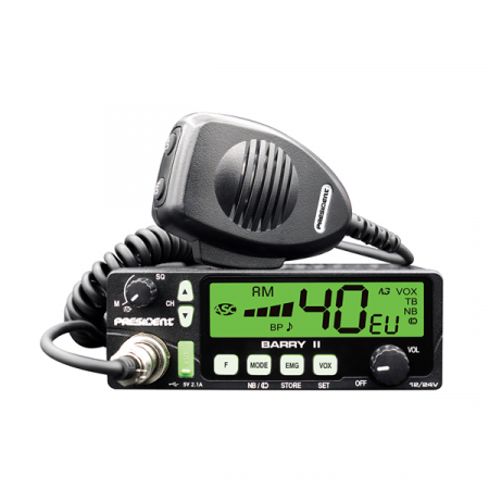 Pachet statie radio auto CB President BARRY II ASC AM/FM, Roger Beep, NB, ANL, Port USB, VOX, 12V/24V + Antena CB PNI S75 lungime 75cm + Baza magnetica [2]