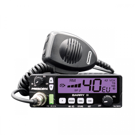 Pachet statie radio auto CB President BARRY II ASC AM/FM, Roger Beep, NB, ANL, Port USB, VOX, 12V/24V + Antena CB PNI S75 lungime 75cm + Baza magnetica [5]