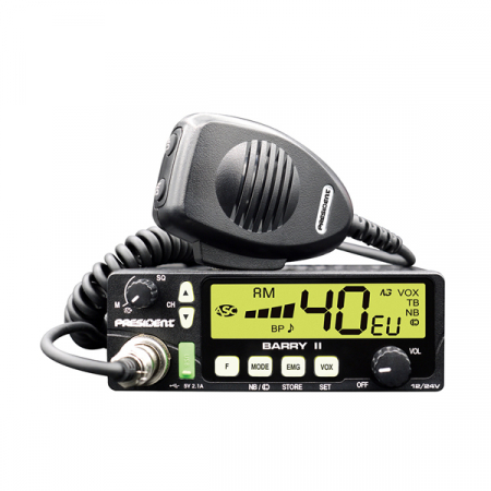 Pachet statie radio auto CB President BARRY II ASC AM/FM, Roger Beep, NB, ANL, Port USB, VOX, 12V/24V + Antena CB PNI S75 lungime 75cm + Baza magnetica [6]