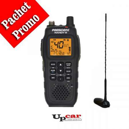 Statii radio auto CB - Pachet statie radio auto CB President RANDY III Mobile + Antena CB PNI Extra 45 lungime 45 cm + Baza magnetica