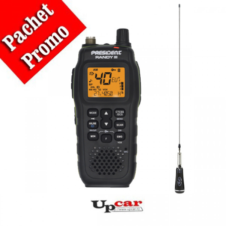 Statii radio auto CB - Pachet statie radio auto CB President RANDY III Mobile + Antena CB PNI LED 2000 cu filet SO-239, lungime 90 cm