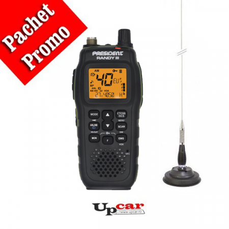 Statii radio auto CB - Pachet statie radio auto CB President RANDY III Mobile + Antena CB PNI ML100 lungime 100cm + Baza magnetica