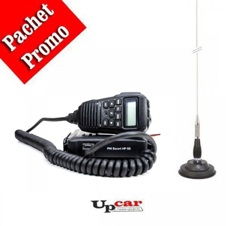 Statii radio auto CB - Pachet Statie radio CB PNI Escort HP 55 + Antena CB PNI ML100 lungime 100cm + Baza magnetica