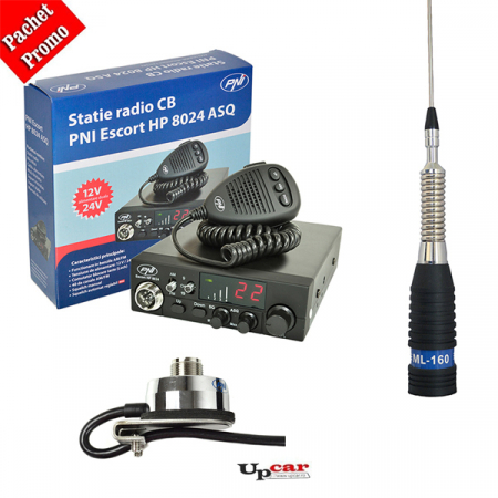 Statii radio auto CB - Pachet statie radio CB PNI ESCORT HP 8024 ASQ  + Antena CB PNI ML160 + Suport T941