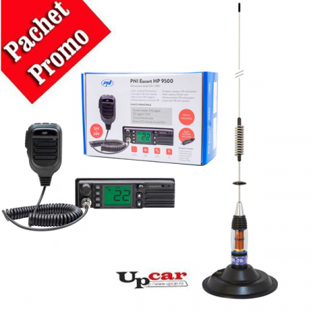 Statii radio auto CB - Pachet statie radio CB PNI Escort HP 9500, ASQ, 12/24V + Antena CB PNI ML70, lungime 70 cm + Baza magnetica