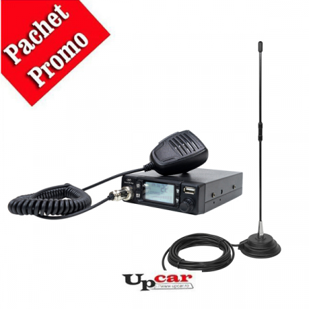 Antene statii CB - Pachet statie radio CB PNI Escort HP 9700 USB, 12V / 24V, mufa de bricheta inclusa + Antena CB PNI Extra 40, lungime 44 cm + Baza magnetica