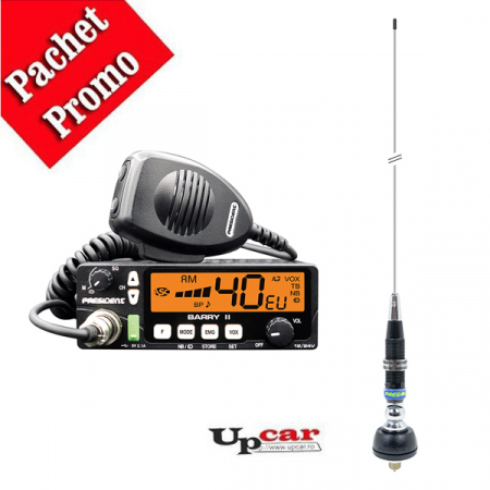 Antene statii CB - Pachet statie radio CB President BARRY II, 12V/24V + Antena CB President Iowa, lungime 102 cm cu montura + Cablu