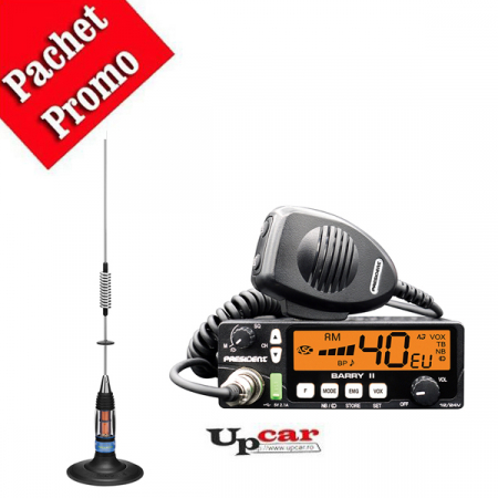 Antene statii CB - Pachet statie radio CB President BARRY II, 12V/24V + Antena CB President Missouri, lungime 72 cm + Baza magnetica