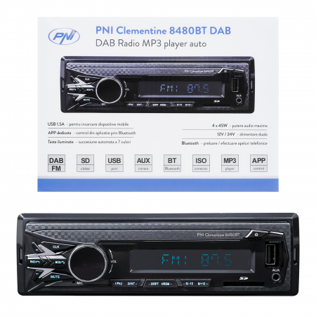 Player auto PNI Clementine 8480BT, DAB si RDS radio MP3 player auto  4x45w, 12/24V, 1 DIN, cu SD, USB, AUX, RCA, Bluetooth si USB 1.5A pentru incarcare telefon [8]