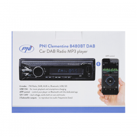 Player auto PNI Clementine 8480BT, DAB si RDS radio MP3 player auto  4x45w, 12/24V, 1 DIN, cu SD, USB, AUX, RCA, Bluetooth si USB 1.5A pentru incarcare telefon [1]