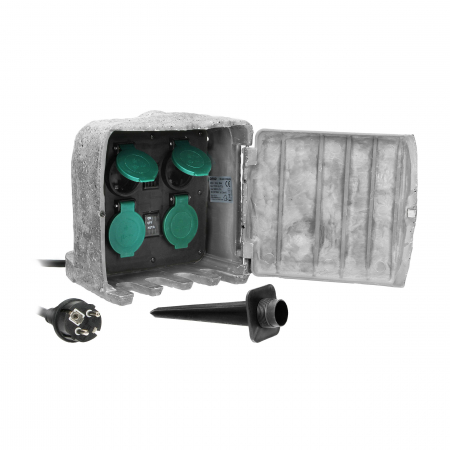 Prize, stechere & intrerupatoare - Prelungitor de gradina ORNO OR-AE-13185(GS), 4 prize 2P+E schuko, cablu cauciuc H07RN-F 3x1.5mm², 3m, senzor crepuscular