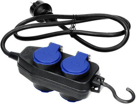 Prize, stechere & intrerupatoare - Prelungitor ORNO OR-AE-13160(GS)/10M, 10 m, 4 x 2P + Z, IP44, capac ermetic, carlig, negru/albastru