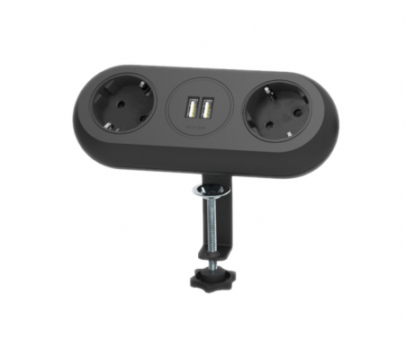 Prize, stechere & intrerupatoare - Priza pentru mobilier ORNO OR-AE-13133(GS)/B cu suport de montare, 2 prize Schuko, 2 x USB, lungime cablu 1.4 m, negru