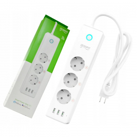 RESIGILATE - RESIGILAT Prelungitor inteligent Gosund P1 Plus, Wi-Fi, 3 prize, 3xUSB, 15W, 3A, intrerupator, 1.5 m, compatibil Alexa si Google Assistant, Android/iOS